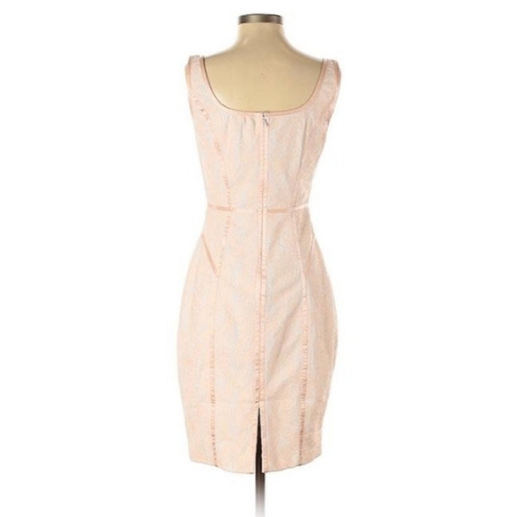 Cache Pink & White Lace Sheath Party Dress Sleeveless Scoop Neck Satin Trim- 8 - Picture 2 of 8